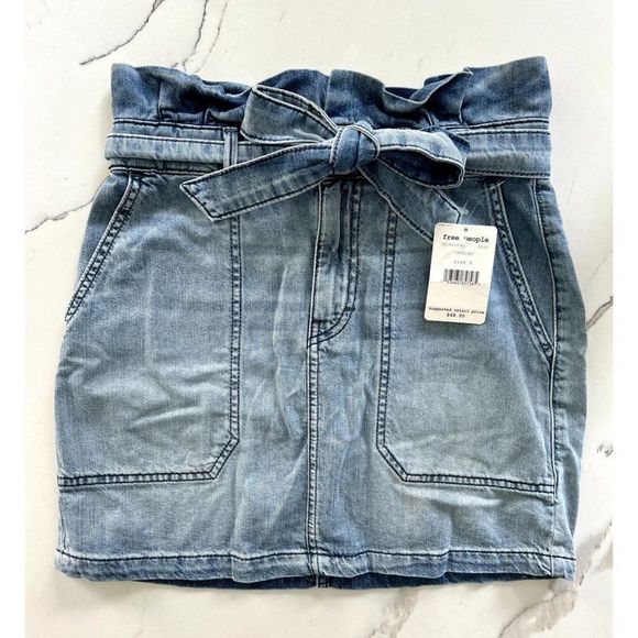 Free People Splendor in the Grass Paperbag Denim Skirt Size 4 - Picture 2 of 5